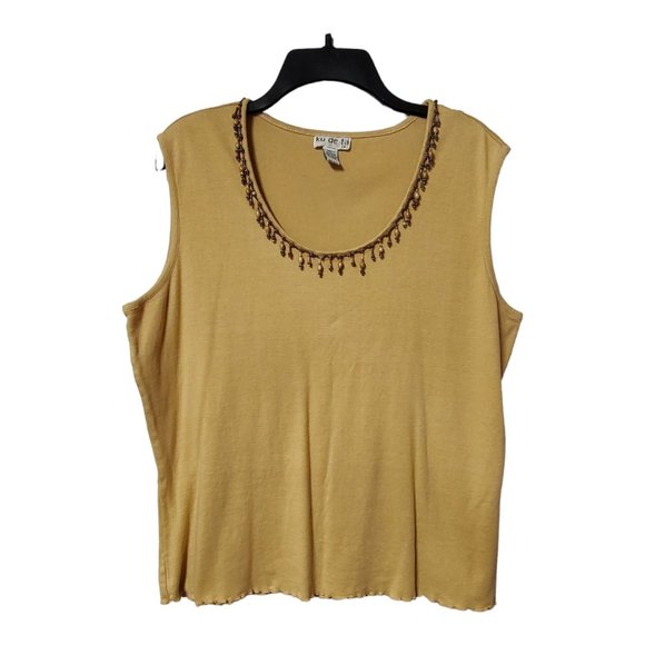 Ku de ta Women's Size 1X Tank Top Beaded Neckline Mustard Yellow - Picture 1 of 5